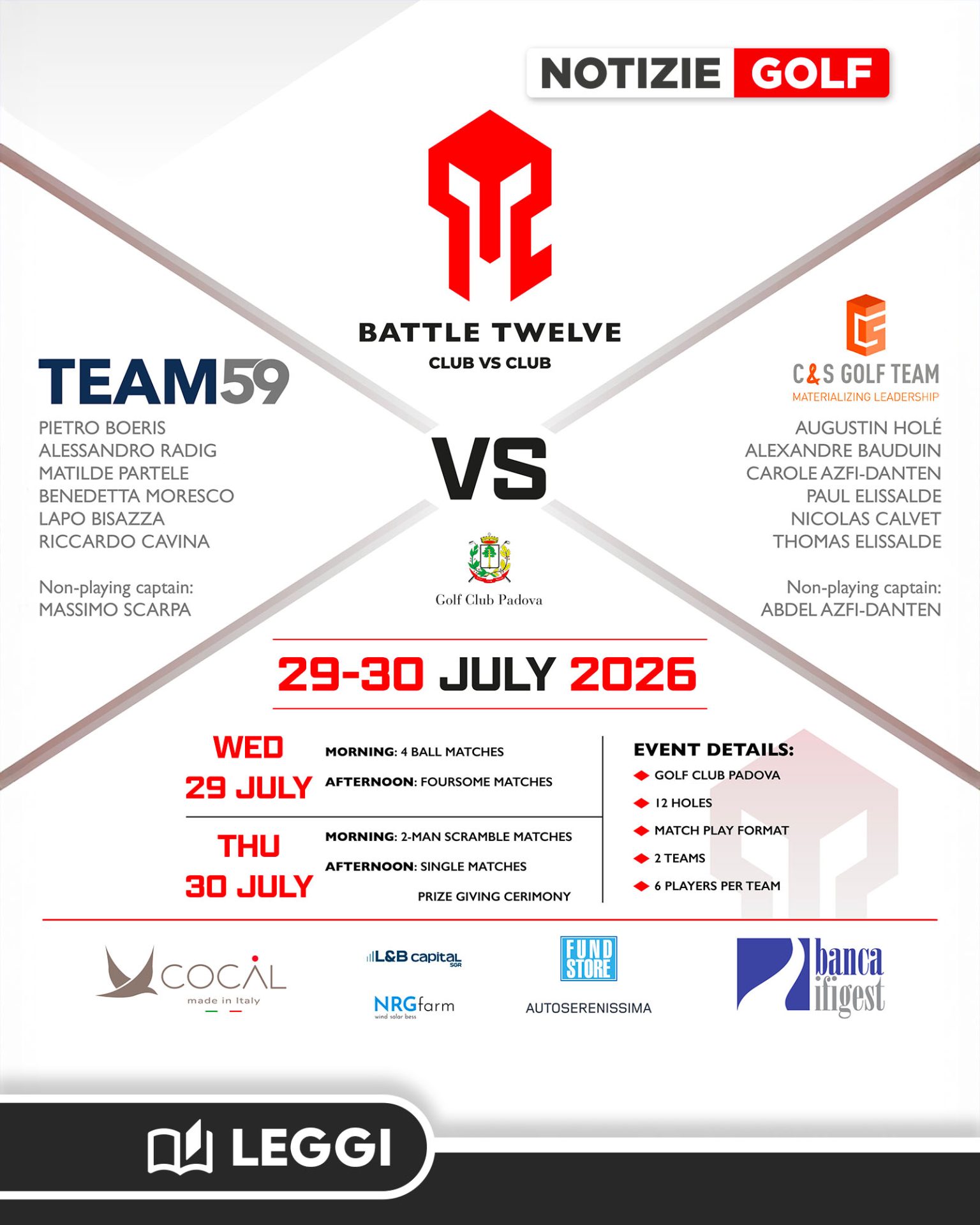 Battle Twelve: al Golf Club Padova, il debutto di un format innovativo con la prima sfida club contro club